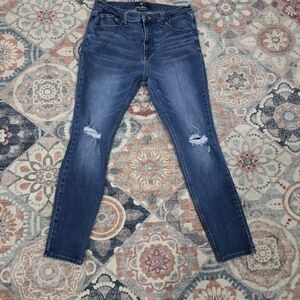 Aero Distressed Dark Wash Cheeky Jeggings Size 14